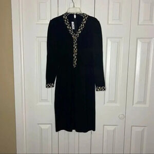Toula Black and Gold Knit Sweater Dress Tiger Head Buttons